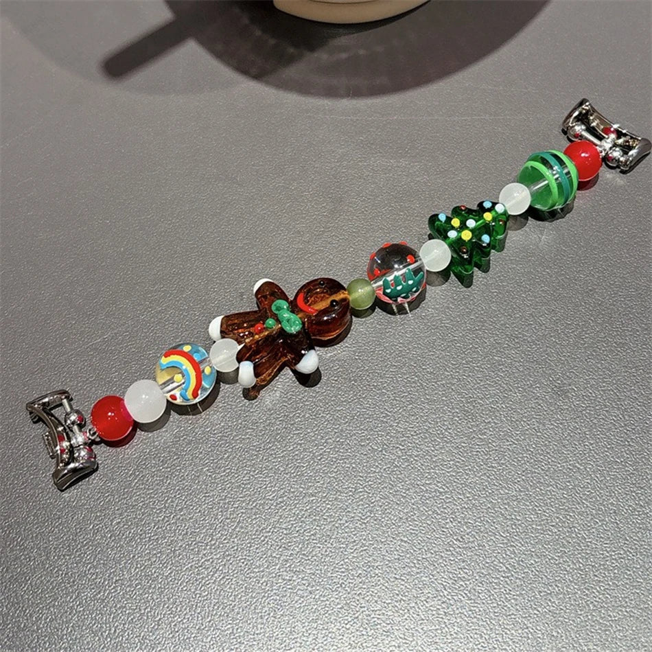 Christmas Strap For Xiaomi Mi Band 10 9 8 Pro Miband 9Pro 8 Pro Gingerbread Resin Beaded Elastic Bracelet Wristband Watch Band