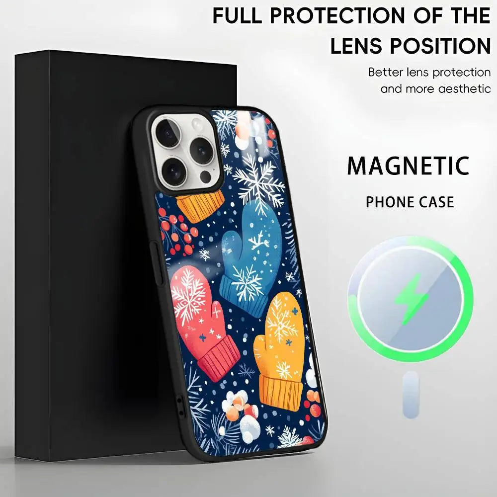 Christmas Gloves phone case for iPhone 17 16 15 14 13 12 11 Pro Max Plus Mini Magsafe Magnetic Wireless Mirror Funda