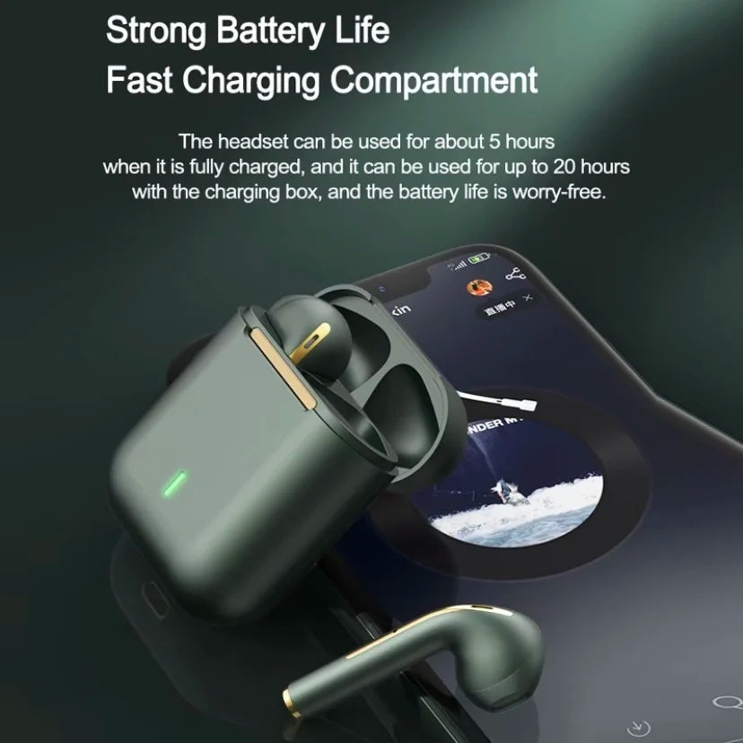 J18 TWS Wireless Bluetooth Earphones HiFi Stereo Sound, In-Ear Headset With Mic, USB Charging Case For Daily Use 300mAh Battery