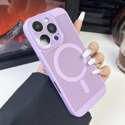 Heat Dissipation Plating PC Magnetic Phone Case For iPhone 16 15 14 13 12 11 Pro Max Luxury For Magsafe Wireless Charging Cover