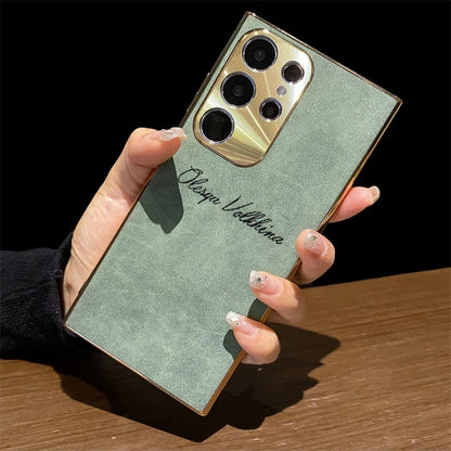 S24 Ultra Personalized Custom Name PU Leather Texture Phone Case For Samsung Galaxy S23 S22 Ultra S24 Plus Plating Back Cover - covers4phones