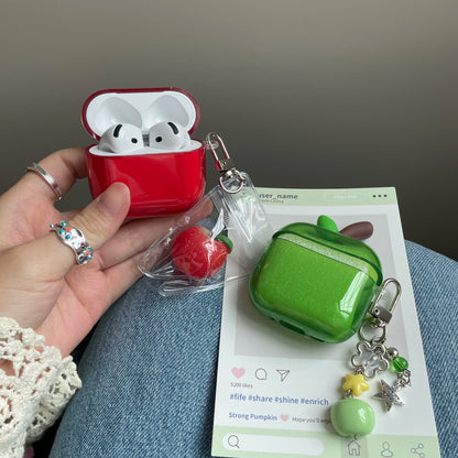 Translucent Red Green Apple Earphone Case for AirPods 1 or 2 3 4 Pro 2 3 Air Pods AirPod Pro2 Pro3 Soft Imd Cute Cover Pendant