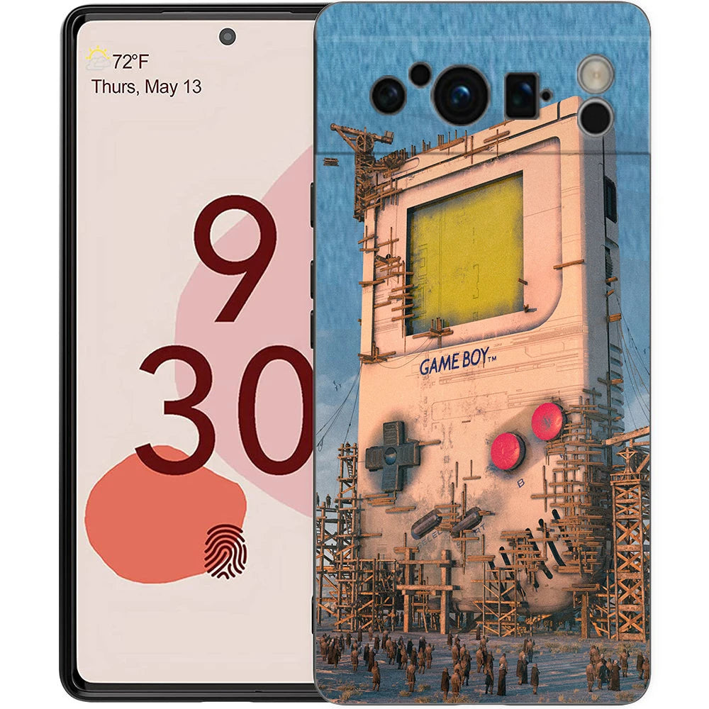 Phone Case For Google Pixel 8 7 6 Pro 8A 7A 6A TPU Shell Soft Silicone Shockproof Black Cover Gameboy Boy Game