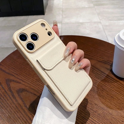 Card Slot Wallet PU Leather Bracket Case For iPhone 17 ProMax 17air 14 15 16 Plus 17 11 12 13 Pro Max Business Photo Clip Cover