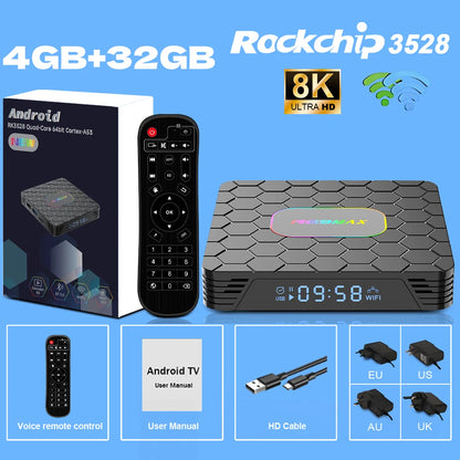 R69 Max Android 14 Smart TV Box Rockchip RK3528 Quad-core 8K HD Bluetooth5.0 Media Player Set-Top Box Support Google Netflix