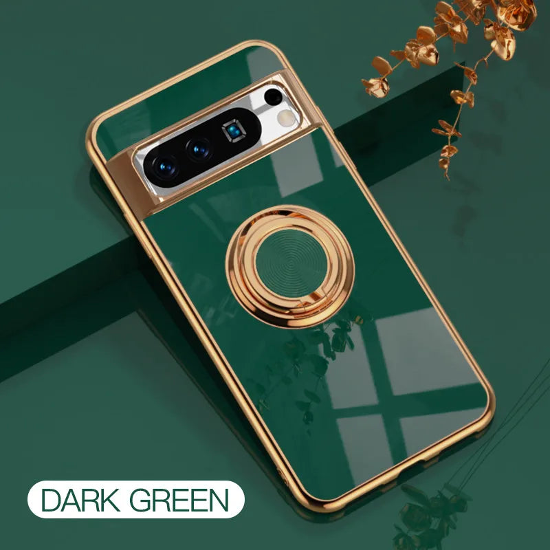 Shockproof Plating Ring Holder Phone Case For Google Pixel 10 9 Pro XL 9A 8A 8 Pro Cover Stand Back Shell Capa Funda Coque