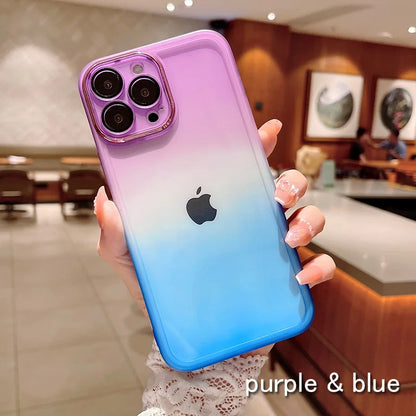 Gradient Color Phone Cases For IPhone 16 15 14 Pro Max 13 12 11 Xs Xr 7 8 Plus Comes with Lens Film Back Covers