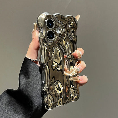Glossy Wrinkle Plating Wave Border Phone Case for iPhone 16 15 Pro Max Plus 11 12 13 14 Meteorite Pattern Soft Silicone Cover