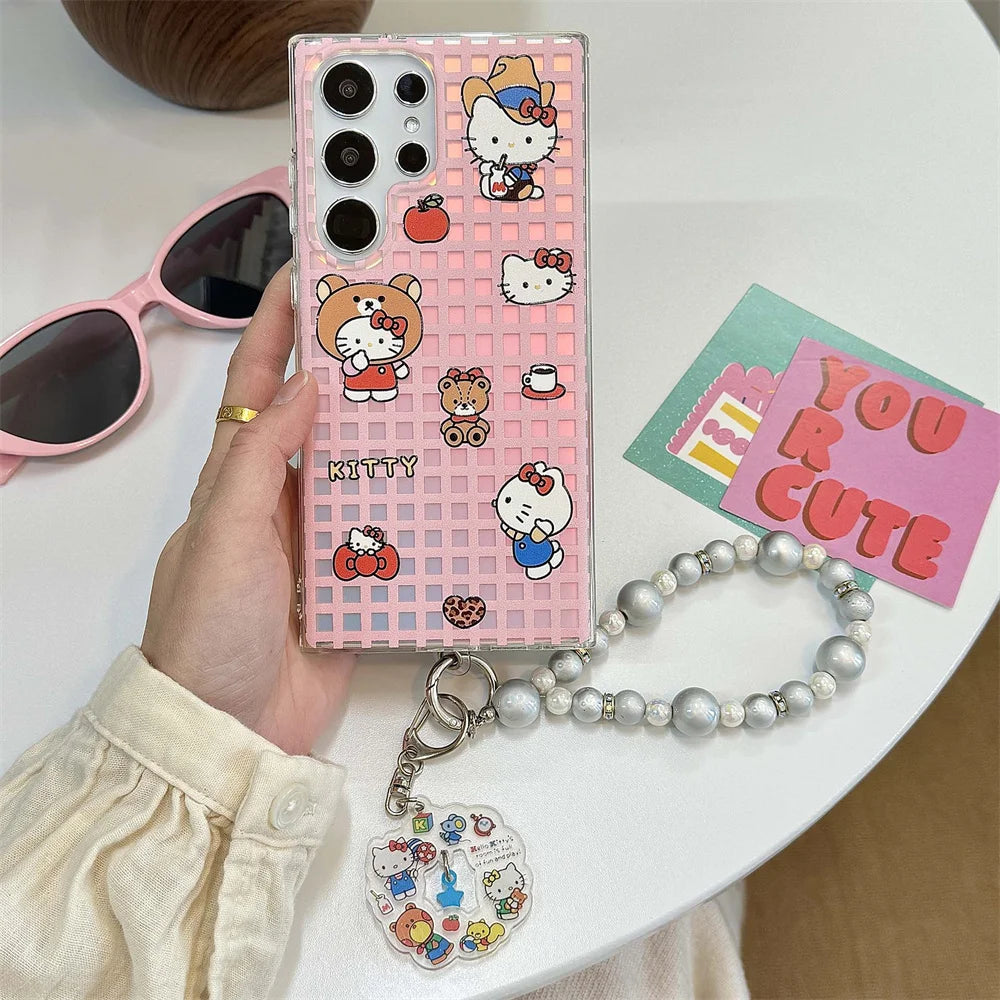 Laser Glitter Hello Kitty Phone Case For Samsung S25 S24 Ultra S23 FE S22 Plus A55 A54 A53 A52 A34 A25 A24 A15 A05 A05S 5G Cover