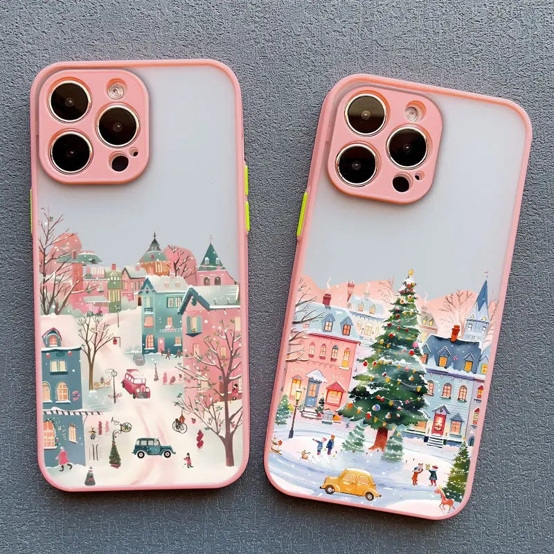 Ins Cartoon Christmas Style Phone Case For iPhone 17 16 Pro Max 15 14 13 12 11 Pro Max XR XS X 16 Plus Streetscape Phone Covers