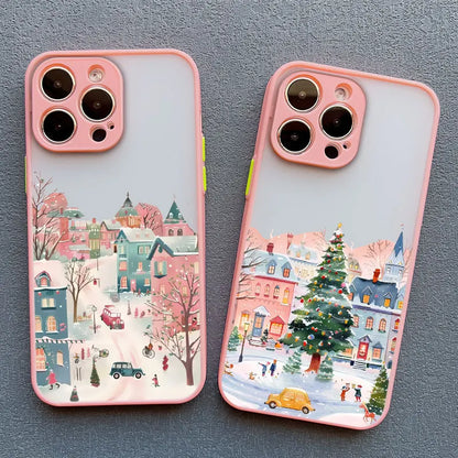 Ins Cartoon Christmas Style Phone Case For iPhone 17 16 Pro Max 15 14 13 12 11 Pro Max XR XS X 16 Plus Streetscape Phone Covers