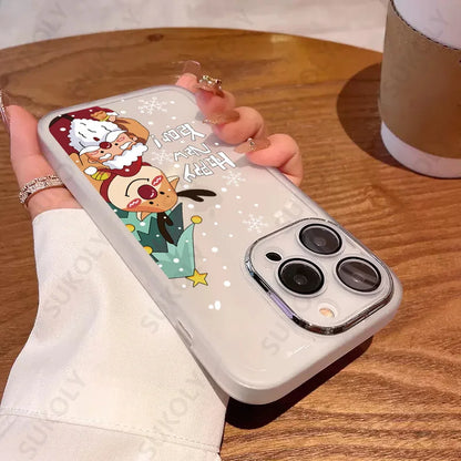 Christmas Case For iPhone 15 14 Pro Max 12 13 Pro Max 11 16 Luxury Lens Protector Shockproof Soft Cover Santa Claus Elk Snowman