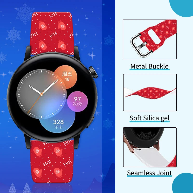20mm Christmas Series 5 Strap for Samsung Galaxy Watch 7/6/5 40mm 44mm Band Replaceable Bracelet for Xiaomi Huawei Amazfit Watch