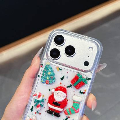 Epoxy Christmas Father Santa Claus Clear Phone Case for iPhone Air 13 14 15 16 17 Pro Max 3D Cute Xmas Tree Socks Elk Deer Cover