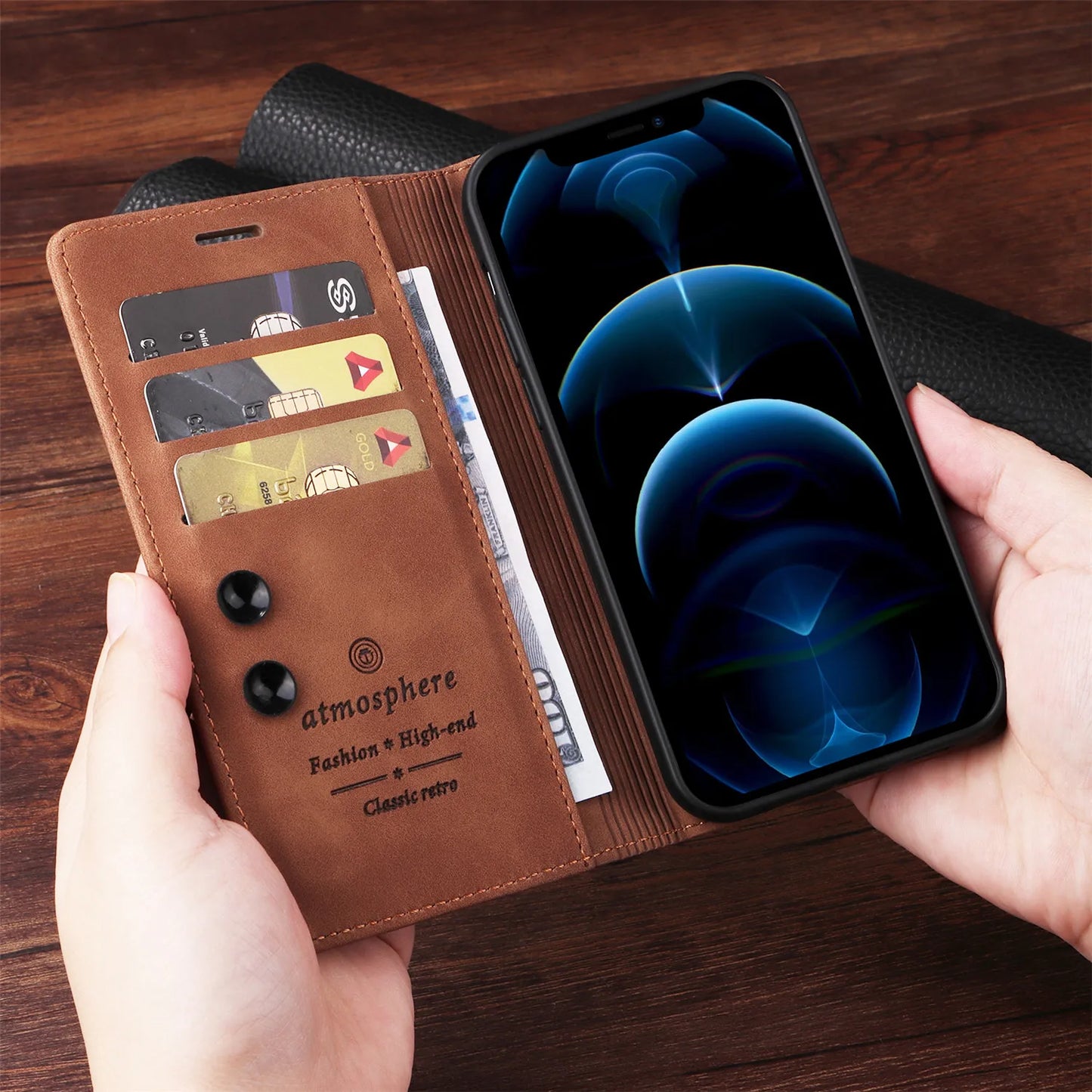 Leather Flip Case For iPhone 16 Pro 15 14 Plus 13 Pro 11 12 Pro MAX X XS XR 6 6S 7 8 Plus Holder Wallet Stand Phone Bags Cover