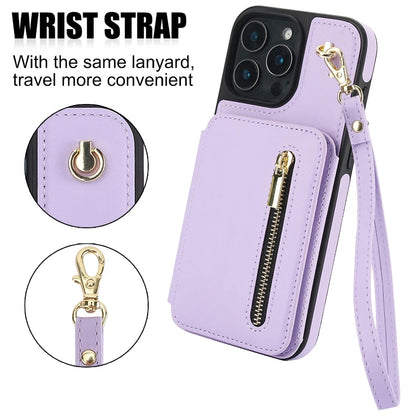 Card Slots Zipper Leather Wallet Case Flip Phone Case for IPhone 11 12 13 14 15 16 17 Pro Max Plus Promax 16e Ring Lanyard Purse