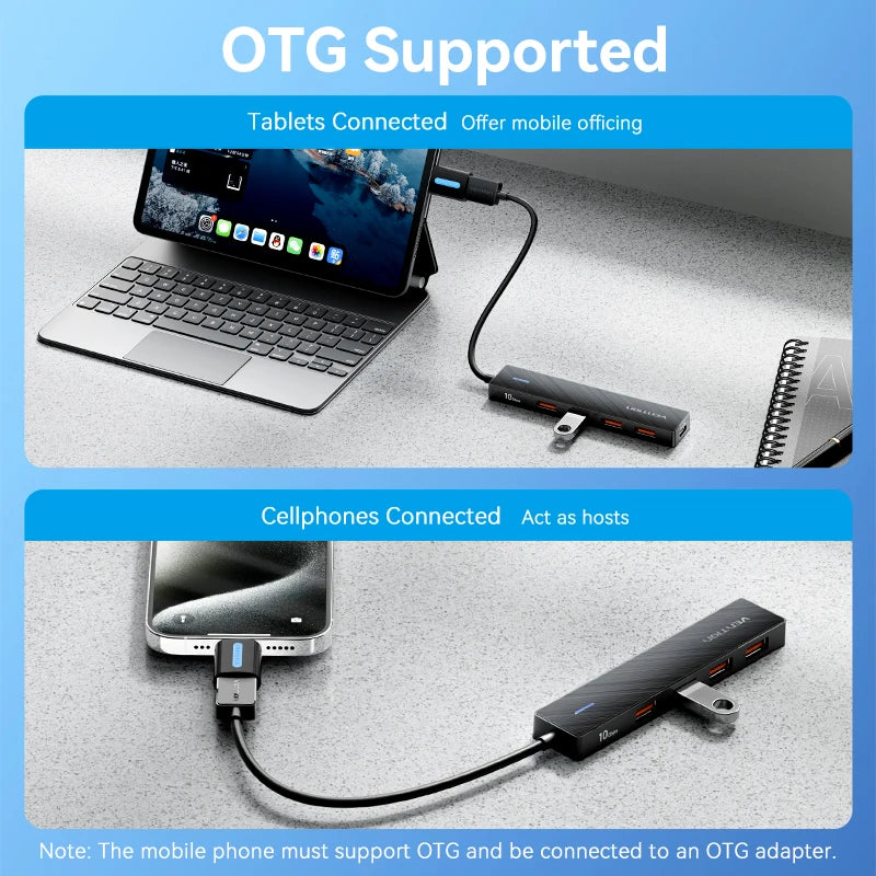 Vention Usb Hub 4 Port ABS Hub USB 3.2 10Gbps for Laptop Multi Splitter Adapter For Xiaomi Macbook PC Computer Accessories