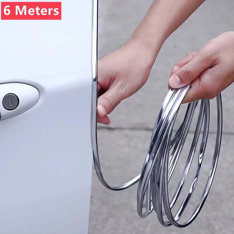 3/6M Car Door Chrome Moulding Trim Strip Edge Scratch Guard Protector Cover Strip Roll Chrome Styling Moulding Trim Strip