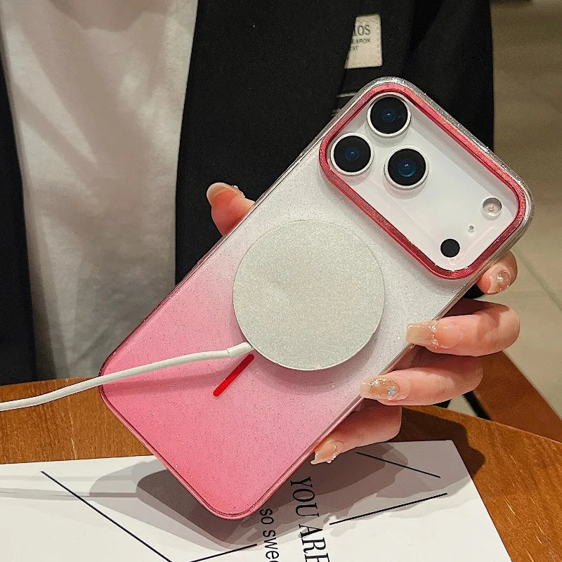 Slim Wireless Charging Magnetic For Magsafe Case For iPhone 17 Air 16 15 14 Plus 13 12 11 Pro Max Gradient Glitter Bling Cover