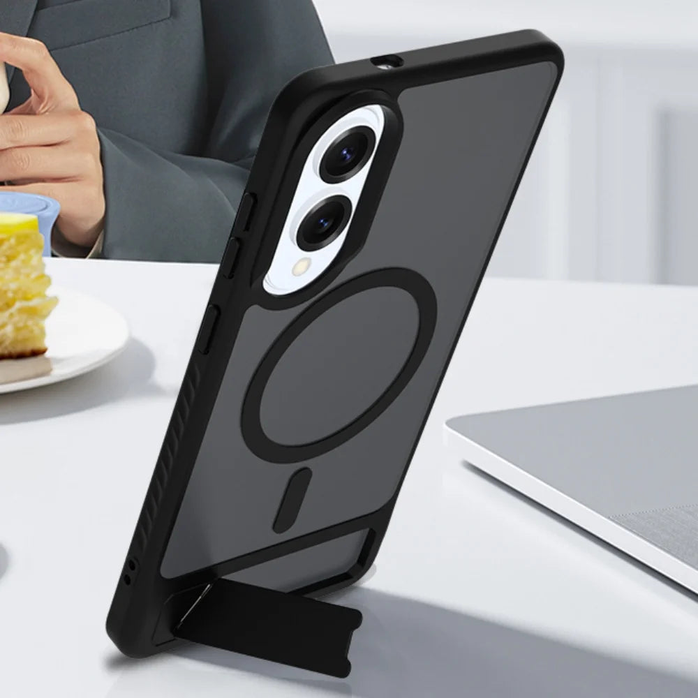 Shockproof Magnetic Stand Armor Phone Case For Samsung Galaxy S25 Edge S24 S23 Plus Ultra Transparent For Magsafe Hard Cover