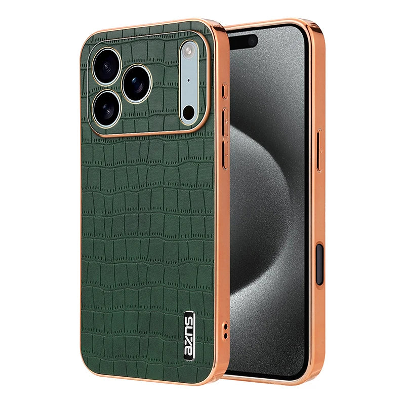 for iPhone 17 Pro Max 17 Pro Air Case 3D Crocodile Texture PU Leather Plating Bumper Full Camera Protector Soft Cover Shell