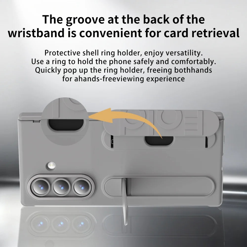 Silicone Wrist Strap Fold Stand Slot Card Holder Wallet Case For Samsung Galaxy Z Fold 7 6 5 4 5G Shockproof Soft Bumper Cover