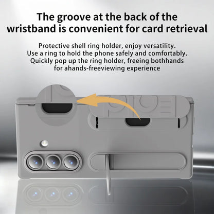 Silicone Wrist Strap Fold Stand Slot Card Holder Wallet Case For Samsung Galaxy Z Fold 7 6 5 4 5G Shockproof Soft Bumper Cover