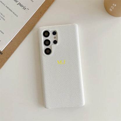 Phone Case for Samsung s23 s22 s24 ultra s21 plus s20 s10p Personalize Customize Name Letter Grain Leather Cases - covers4phones