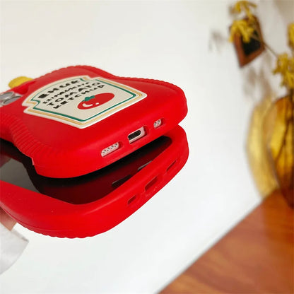 Funny 3D Cartoon Ketchup Phone Case For iPhone 16 15 14 13 12 Pro Max Tomato Soft Silicone Cover