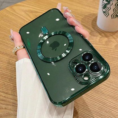 Magnetic Plating Case For iPhone 15 16 14 17 13 12 11 Pro Max Air Camera Lens Protector Glass For Magsafe Wireless Charger Cover