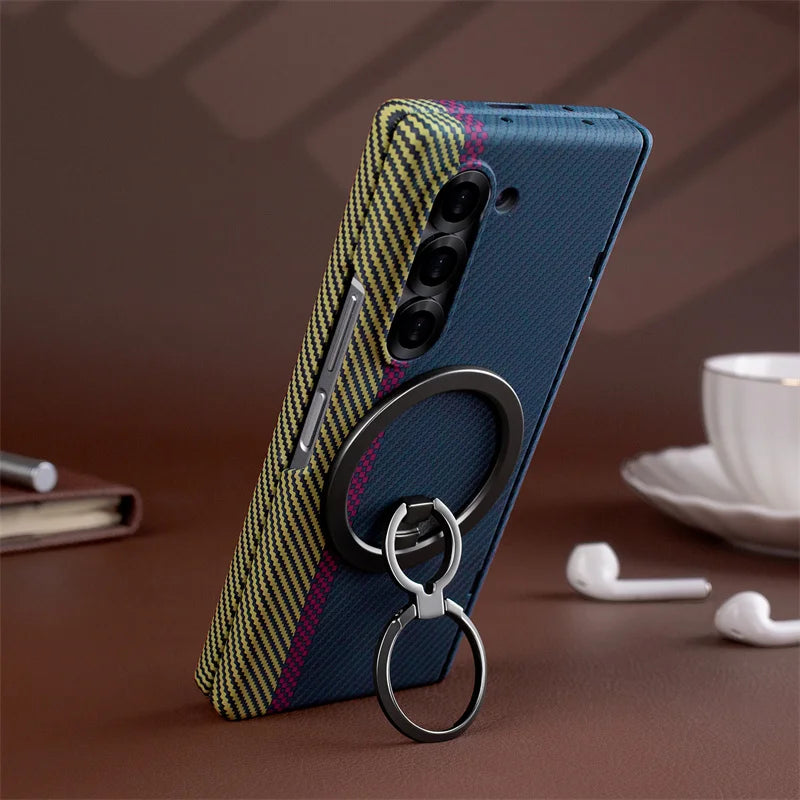 For Samsung Galaxy Z Fold 6 5 4 3 360 Full Protection Screen Glass Hinge Bracket Case for Z Fold7 Carbon Fiber Protective Cover