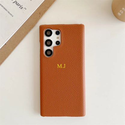 Phone Case for Samsung s23 s22 s24 ultra s21 plus s20 s10p Personalize Customize Name Letter Grain Leather Cases - covers4phones