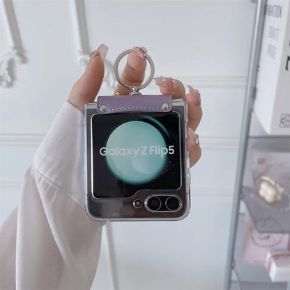 Fashion Ring Case for Samsung Galaxy Z Flip 6 5 5G 2024 New Fold Simple PC+Leather Cover Anti-knock Cases for Flip6 Flip5 Flip 5