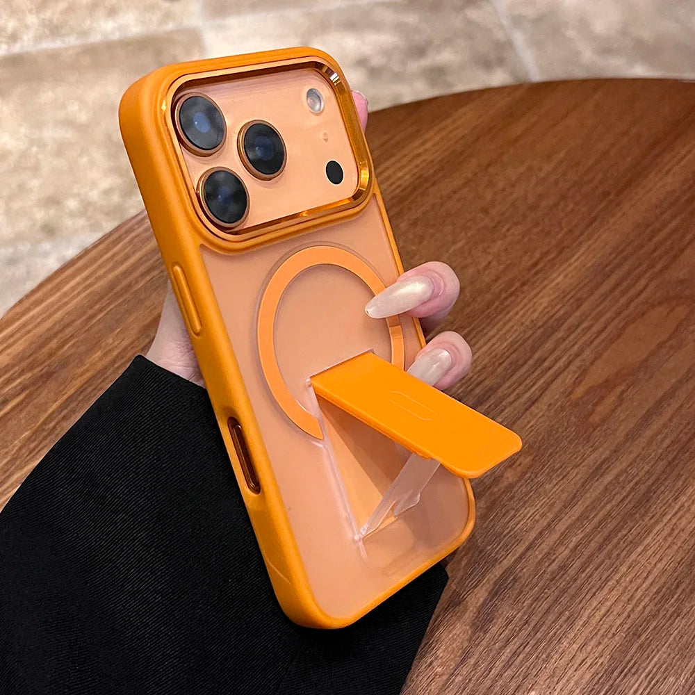 Luxury For Magsafe Phone Case For iPhone 17 Air Pro Max Magnetic Wireless Charge Folding Stand Holder Matte Cover