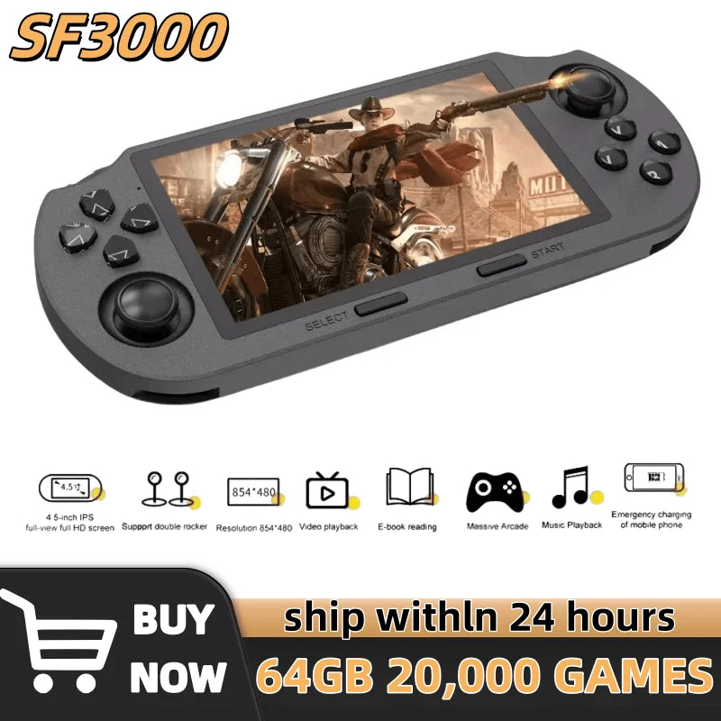 SF3000 Retro Handheld Video Game Console Linux System 4.5 Inch 854*480 IPS Screen 3000mAh Portable Pocket Video Player Games