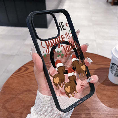 Magnetic case for iPhone 17 to 11 Plus Max with Christmas hearts and doggy motifs
