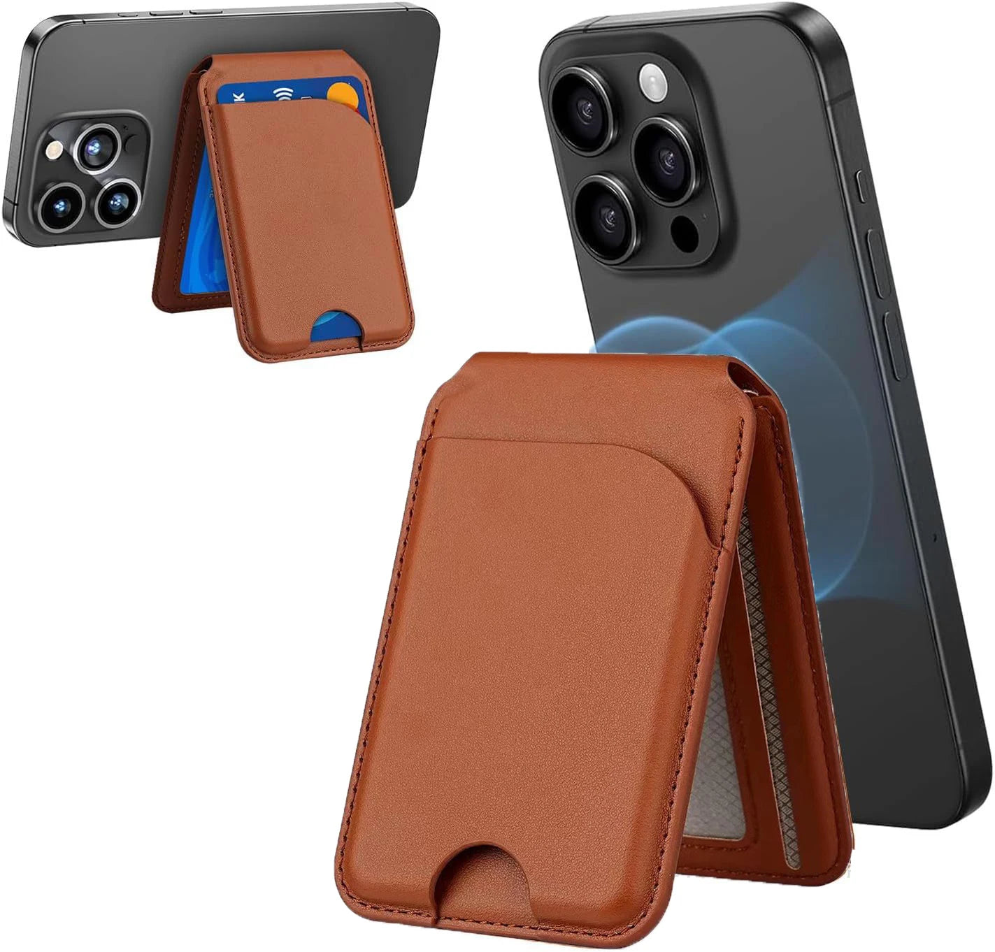 Minisopuru Magsafe Card Phone Holder Lightweight Adjustable Leather Wallet Case for iPhone 16 15 14 12 Series Macsafe Card Stand