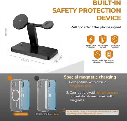 200W 4 In 1 Wireless Charger Stand Induction Super Fast Charging For Magsafe iPhone 16 15 14 13 Pro Max Apple Watch Airpods Pro