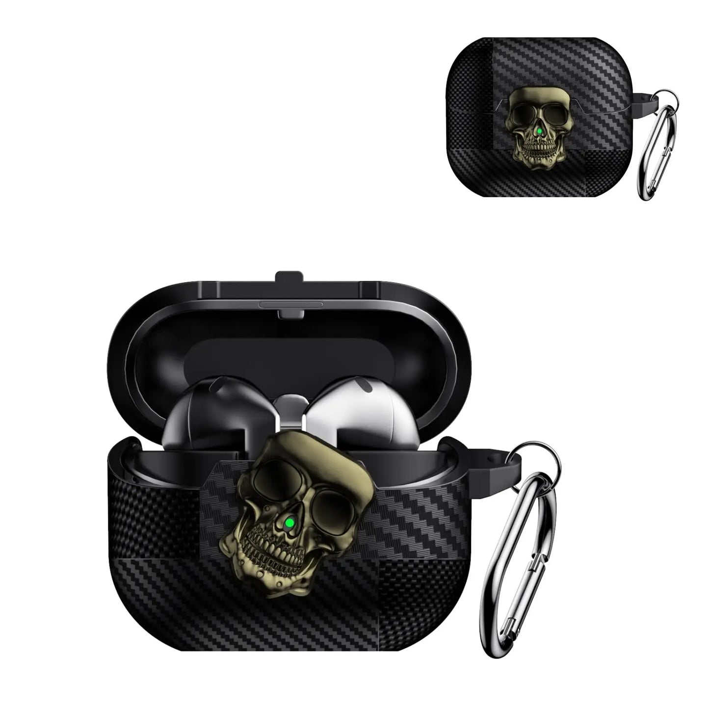 Lock Case For Samsung Galaxy Buds 3Pro with Keychain Funny TPU Cool Skull Carbon Fiber Protective Case For Samsung Galaxy Buds 3