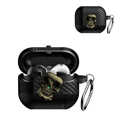 Lock Case For Samsung Galaxy Buds 3Pro with Keychain Funny TPU Cool Skull Carbon Fiber Protective Case For Samsung Galaxy Buds 3