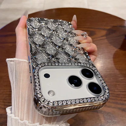 Luxury Glitter Diamond Gold Electroplated Case for IPhone 16 17 Air 12 13 14 15 Pro Max Camera Protection Cases Cover