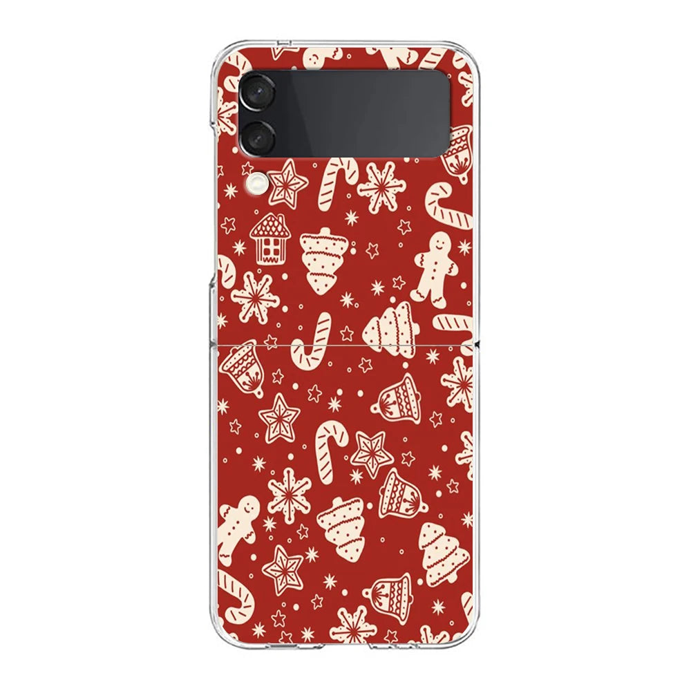 Merry Christmas Pattern Phone Case For Samsung Galaxy Z Flip 6 ZFlip 5 7 Hard Transparent Cover for Samsung ZFlip4 ZFlip3 Shell