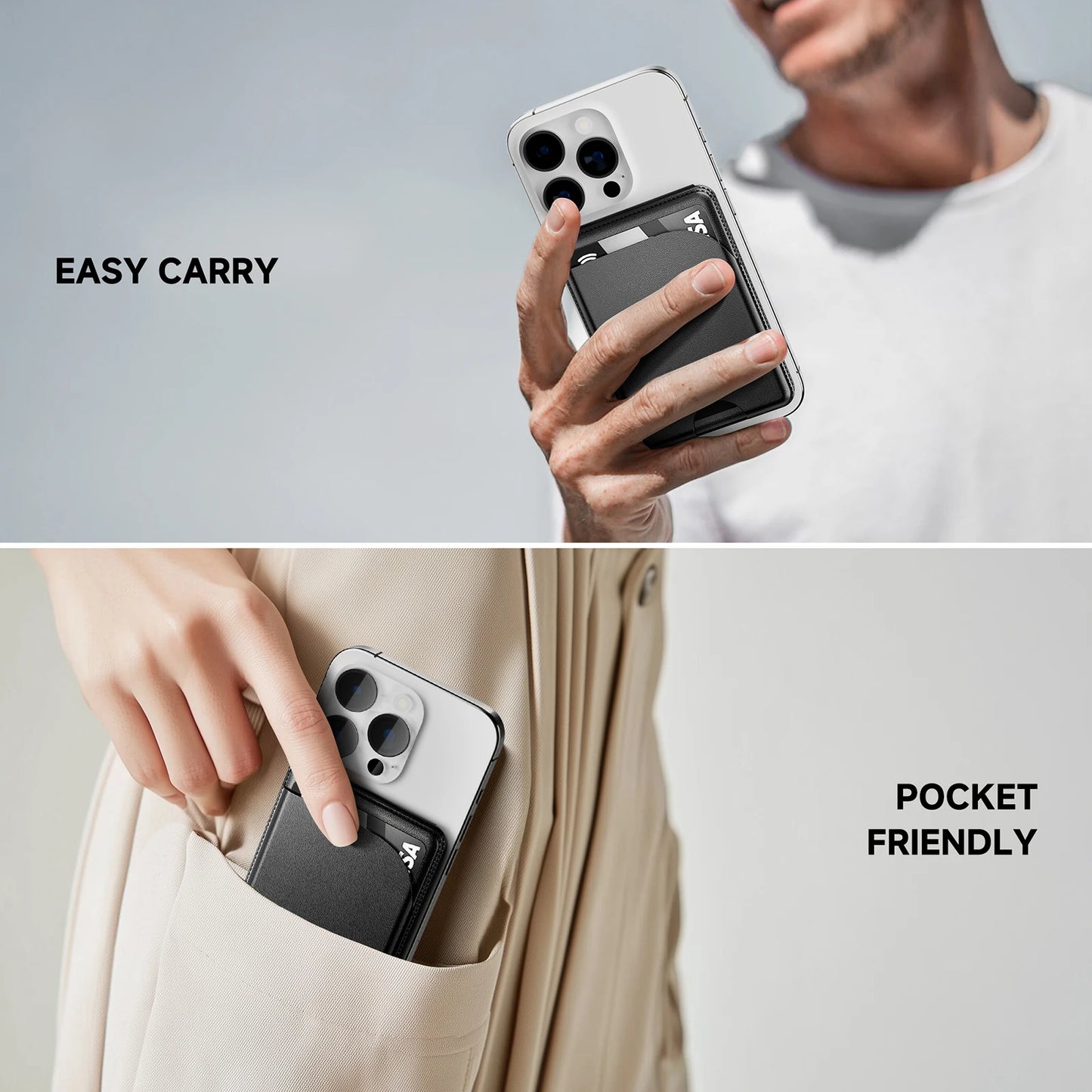 Minisopuru Magsafe Card Phone Holder Lightweight Adjustable Leather Wallet Case for iPhone 16 15 14 12 Series Macsafe Card Stand