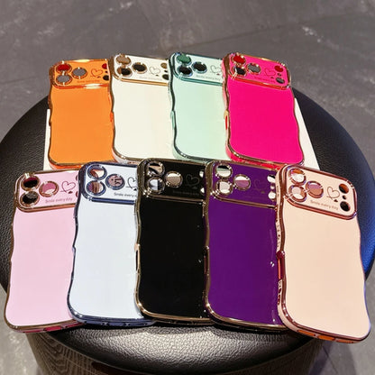 Luxury Plating Love Heart Wavy Border Phone Case For iPhone 17 16 15 14 13 12 11 Pro Max Plus 16E Air Shockproof Bumper Cover