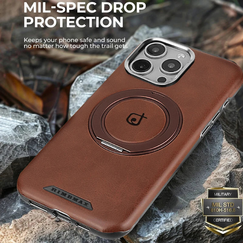 For Magsafe Magnetic 360°Rotating Car Bracket Ring Leather Phone Case For iPhone 16 Pro Max 14 11 12 13 15 Pro Max Bumper Cover