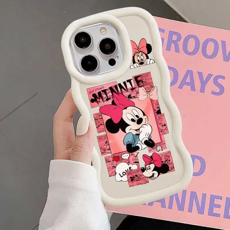 Disney Mickey Minnie Comic Macaron Big Waves Phone Case for iPhone 15 14 13 12 11 pro Max XS XR X 7 8 plus Silicone Candy Cover