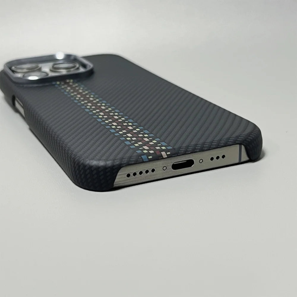 Luxury Carbon Fiber Slim Case For iPhone 17 13 14 15 16 Pro Max Shockproof Alloy Lens Camera Protective Ultra Thin Hard PC Cover
