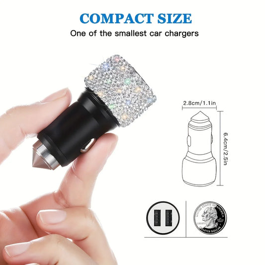 Car Bling USB Styling Diamond Car Accessories Interior Car Dual USB Charger Port Fast Adapter Car Accessories Interior for Woman