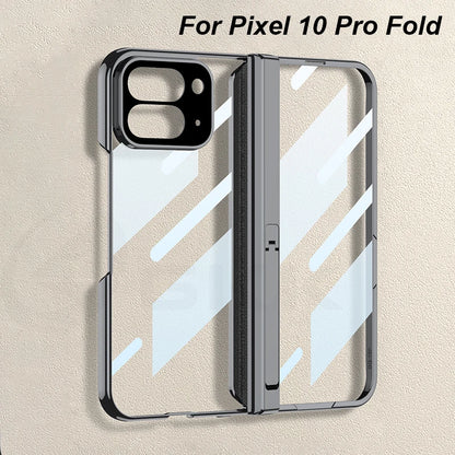 Magnetic Hinge Holder Case for Google Pixel 10 Pro Fold Luxury Plating Clear Front Screen Glass Cover for Pixel 10 Pro Fold Case