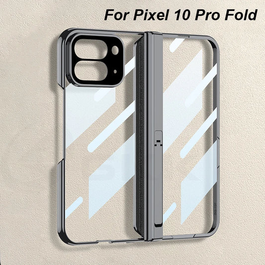 Magnetic Hinge Holder Case for Google Pixel 10 Pro Fold Luxury Plating Clear Front Screen Glass Cover for Pixel 10 Pro Fold Case